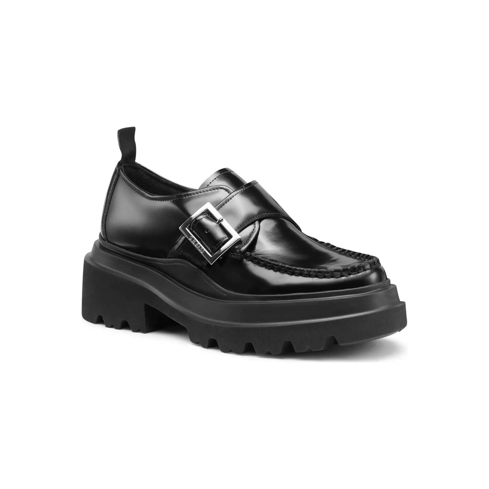 GH Bass Womens Ella Platform Derby Shoe Size 7.5 Black Leather Chunky Monk Strap